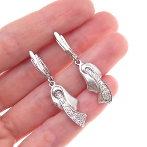 925 Sterling Silver Vintage Round-Cut C Z Aquarius Zodiac Dangle Earrings