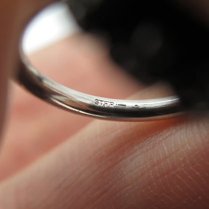 925 Sterling Silver Vintage Faux Turquoise Cannetille Oxidized Ring Size 5