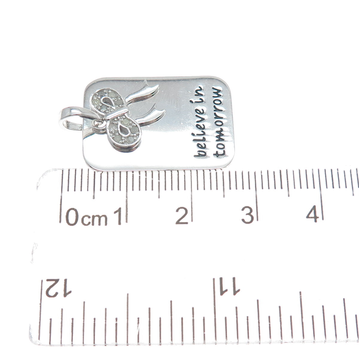 HAN Sterling Silver Real Round-Cut Diamond Believe In Tomorrow Bow Charm Pendant