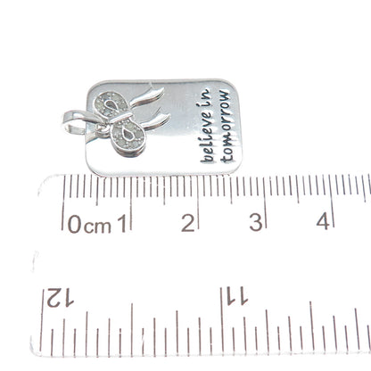 HAN Sterling Silver Real Round-Cut Diamond Believe In Tomorrow Bow Charm Pendant