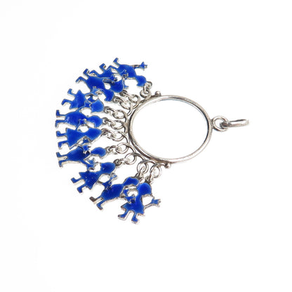 925 Sterling Silver Vintage Italy Enamel Children Multi-Charm Pendant
