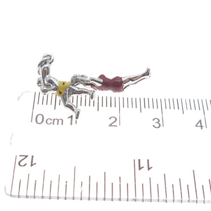 WELLS 925 Sterling Silver Vintage Enamel Tarzan & Jane Minimalist Charm Pendant