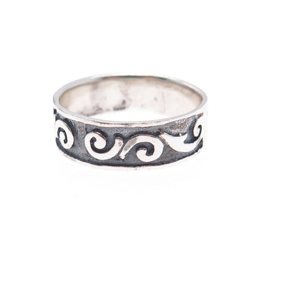 925 Sterling Silver Vintage Spiral Oxidized Band Ring Size 8