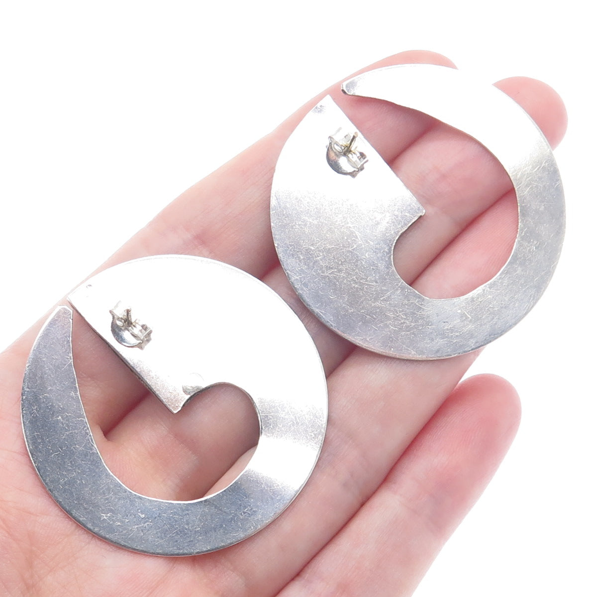 925 Sterling Silver Vintage Modernist Horn Earrings