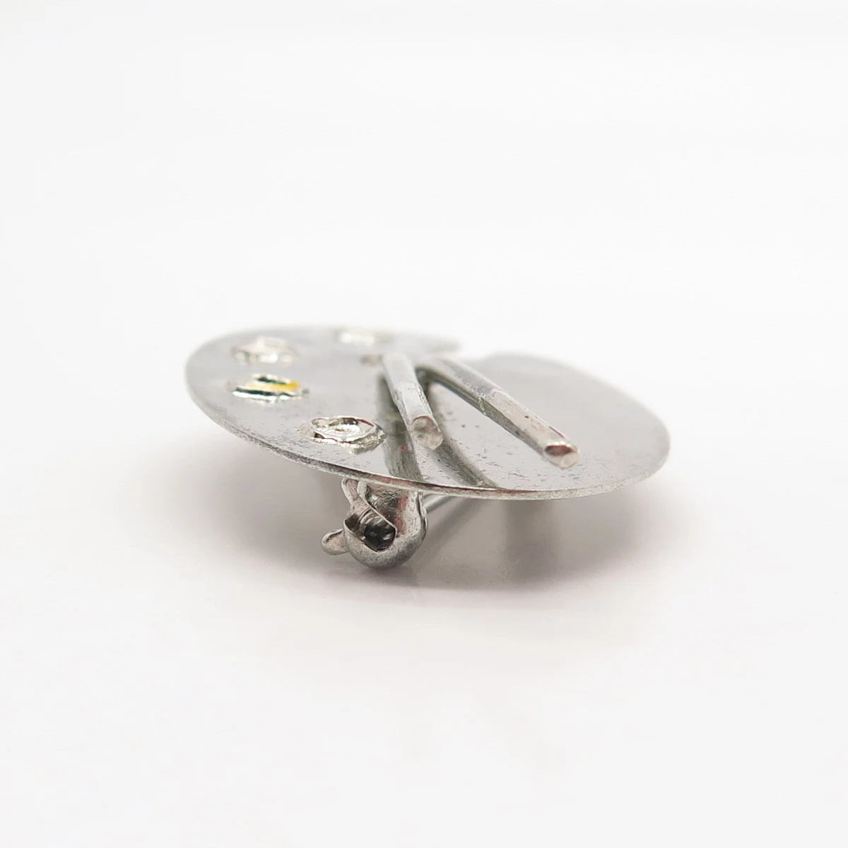 925 Sterling Silver Vintage BEAU Yellow Enamel Artist Palette & Brushes Brooch