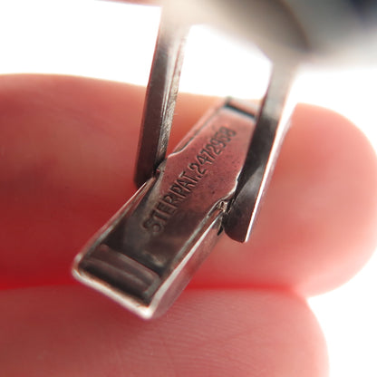 BUD COLIN 925 Sterling Silver Vintage Real Agate Modernist Oxidized Cufflinks