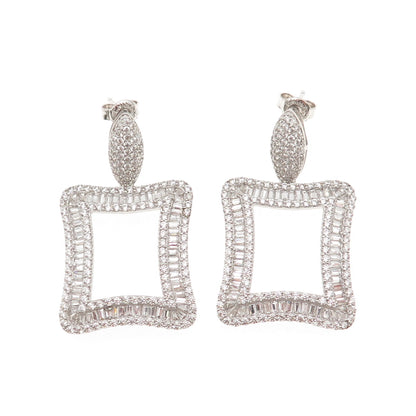 925 Sterling Silver Tapered Baguette & Round-Cut C Z Dangle Earrings