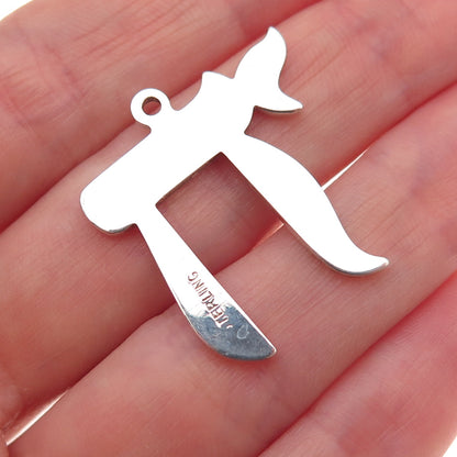 925 Sterling Silver Vintage Chai Judaica Charm Pendant