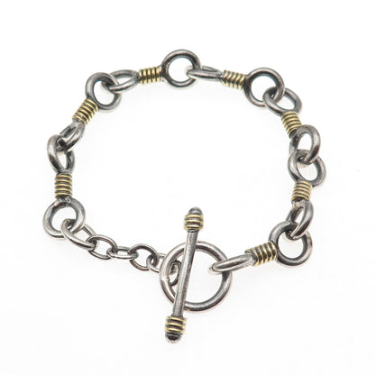 925 Sterling Silver 2-Tone Vintage Modernist Key Link Bracelet 7"