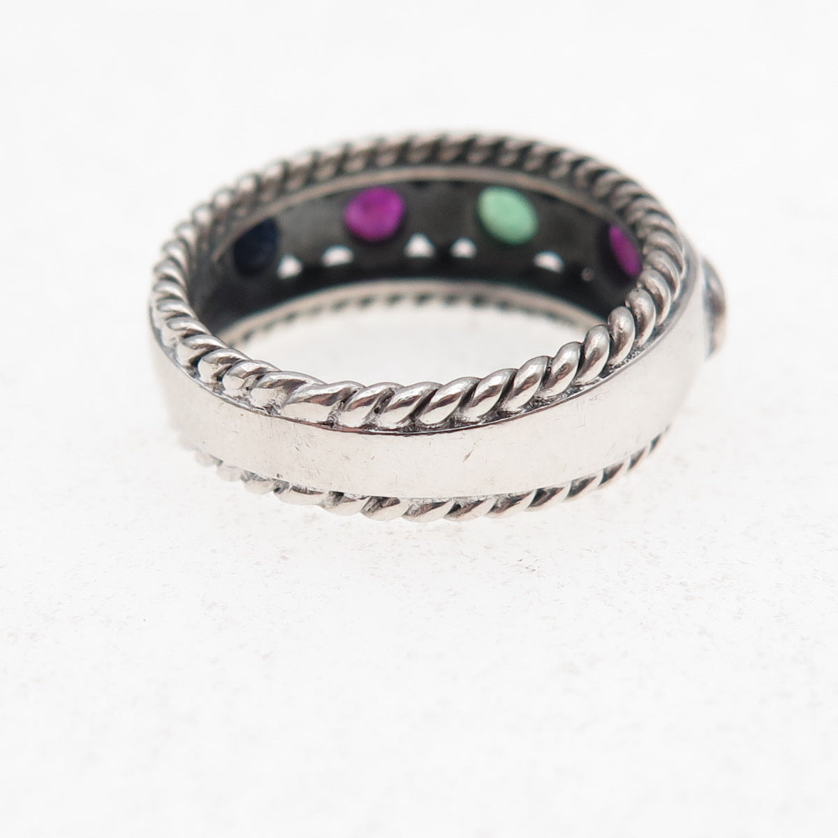 CNA Pranda 925 Sterling Silver Vintage Real Emerald Sapphire Ruby Ring Size 6.25