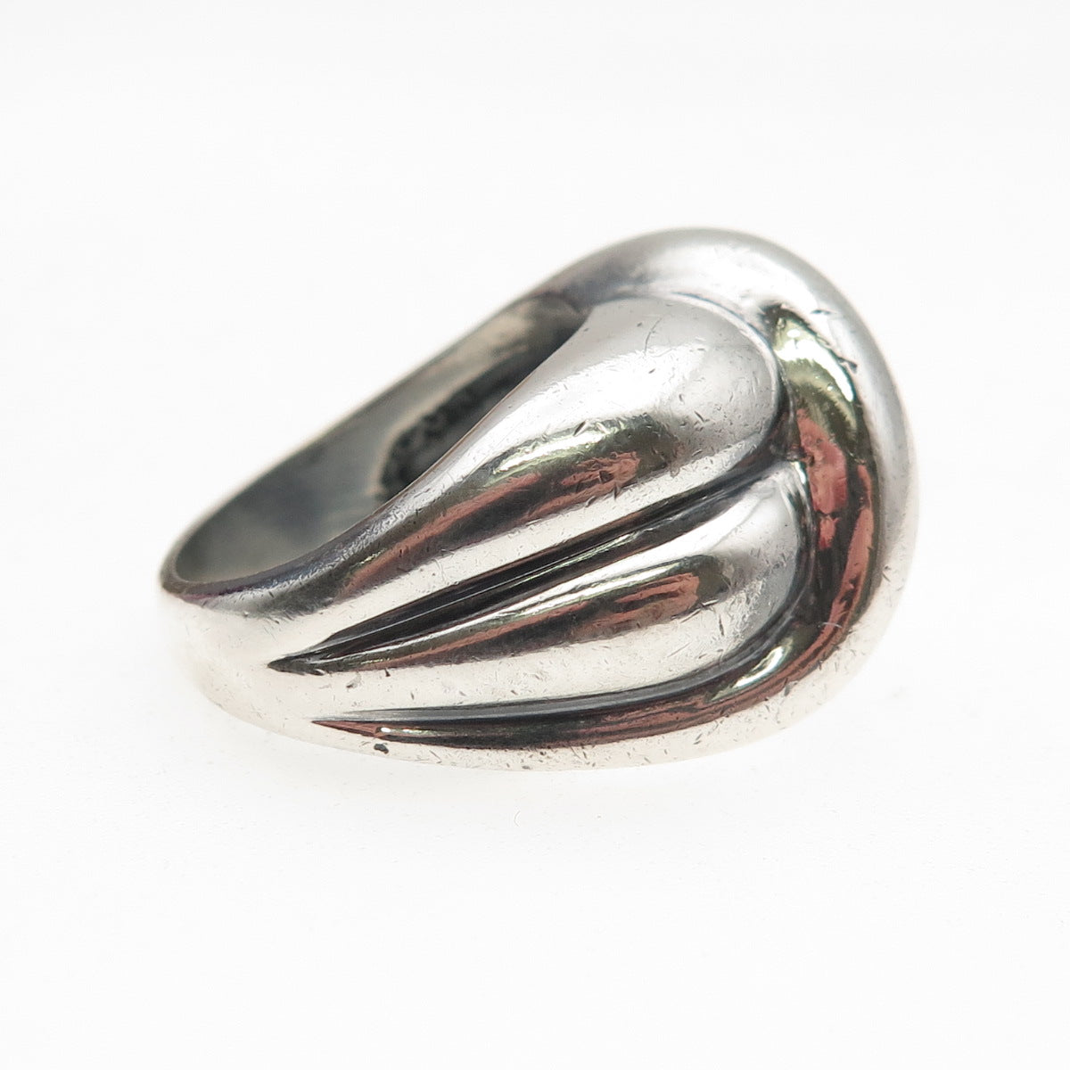 925 Sterling Silver Vintage Modernist Crossed Oxidized Ring Size 6.75