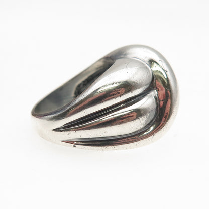 925 Sterling Silver Vintage Modernist Crossed Oxidized Ring Size 6.75