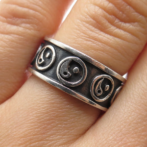 925 Sterling Silver Vintage Yin Yang Oxidized Band Ring Size 8
