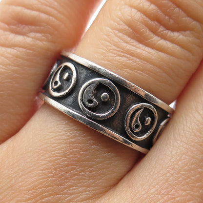 925 Sterling Silver Vintage Yin Yang Oxidized Band Ring Size 8