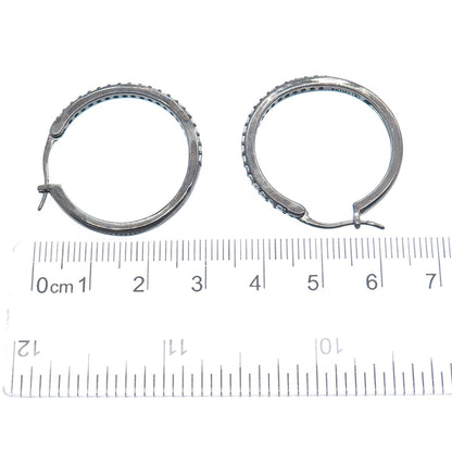 925 Sterling Silver Black Rhodium Round-Cut C Z Hoop Earrings