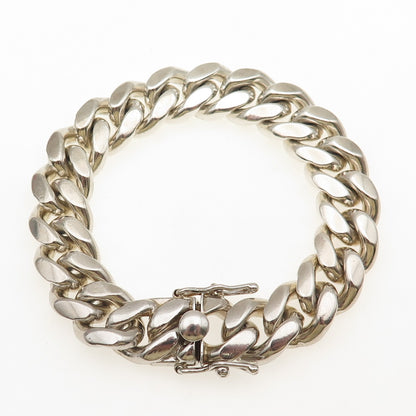 925 Sterling Silver Vintage Italy Heavy 98.2g Cuban Link Bracelet 7.25"