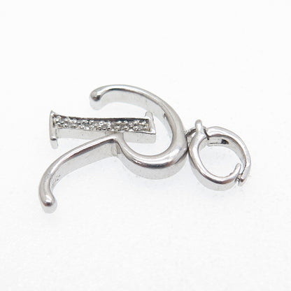 925 Sterling Silver Real Round-Cut Diamond Letter "R" Charm Pendant