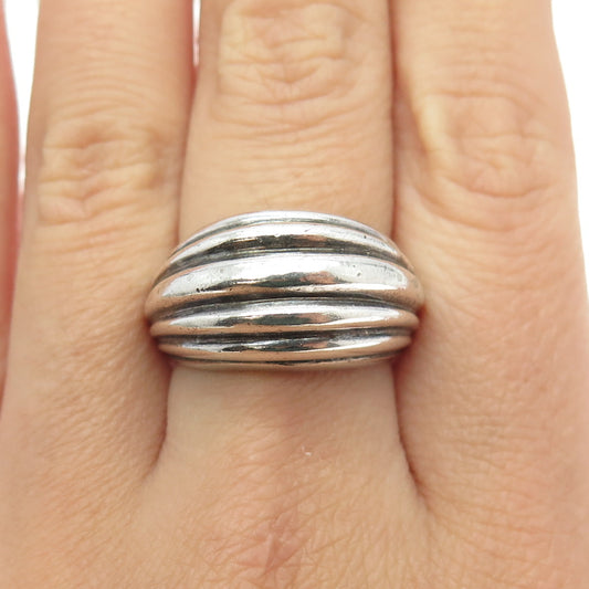 925 Sterling Silver Vintage PPK Modernist Ribbed Dome Ring Size 8.25
