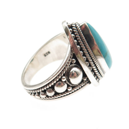 925 Sterling Silver Vintage Real Lone Mountain Turquoise Beaded Ring Size 8.75