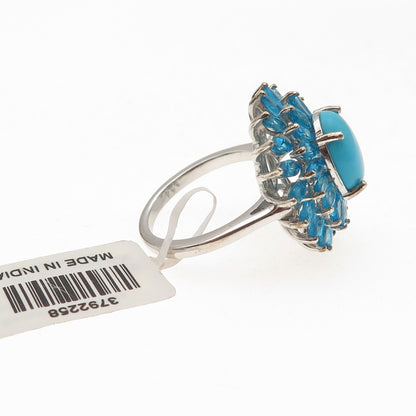 D'Joy 925 Sterling Silver Real Sleeping Beauty Turquoise & Apatite Ring Size 8