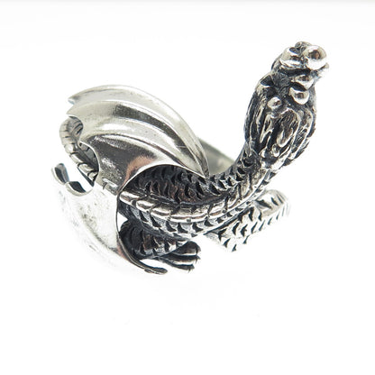 925 Sterling Silver Vintage Dragon Oxidized Ring Size 11.25