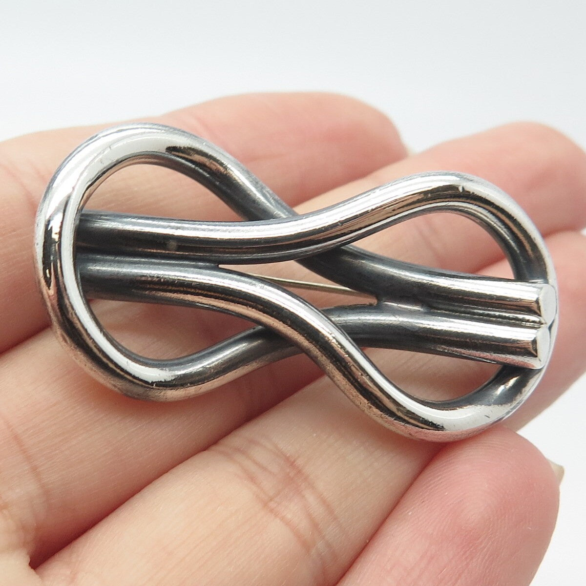 925 Sterling Silver Vintage Mexico Modernist Loop Pin Brooch
