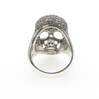 925 Sterling Silver Round-Cut C Z Skull Biker Ring Size 8.25