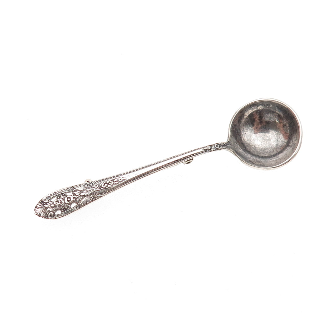 Fine Arts 925 Sterling Silver Antique Art Deco Salt & Spices Spoon Pin Brooch