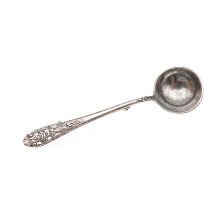Fine Arts 925 Sterling Silver Antique Art Deco Salt & Spices Spoon Pin Brooch