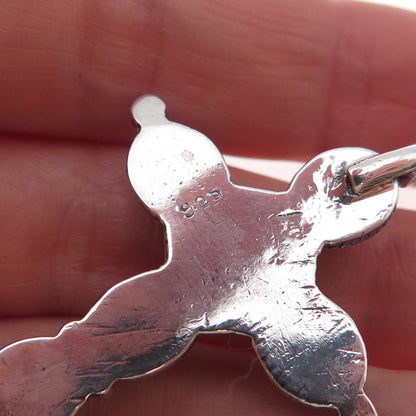 925 Sterling Silver Vintage Real Moonstone Cross Oxidized Pendant