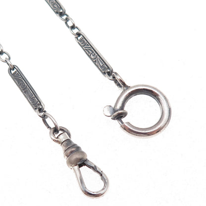 925 Sterling Silver Antique Art Deco Floral Bar Pocket Watch Chain 14"