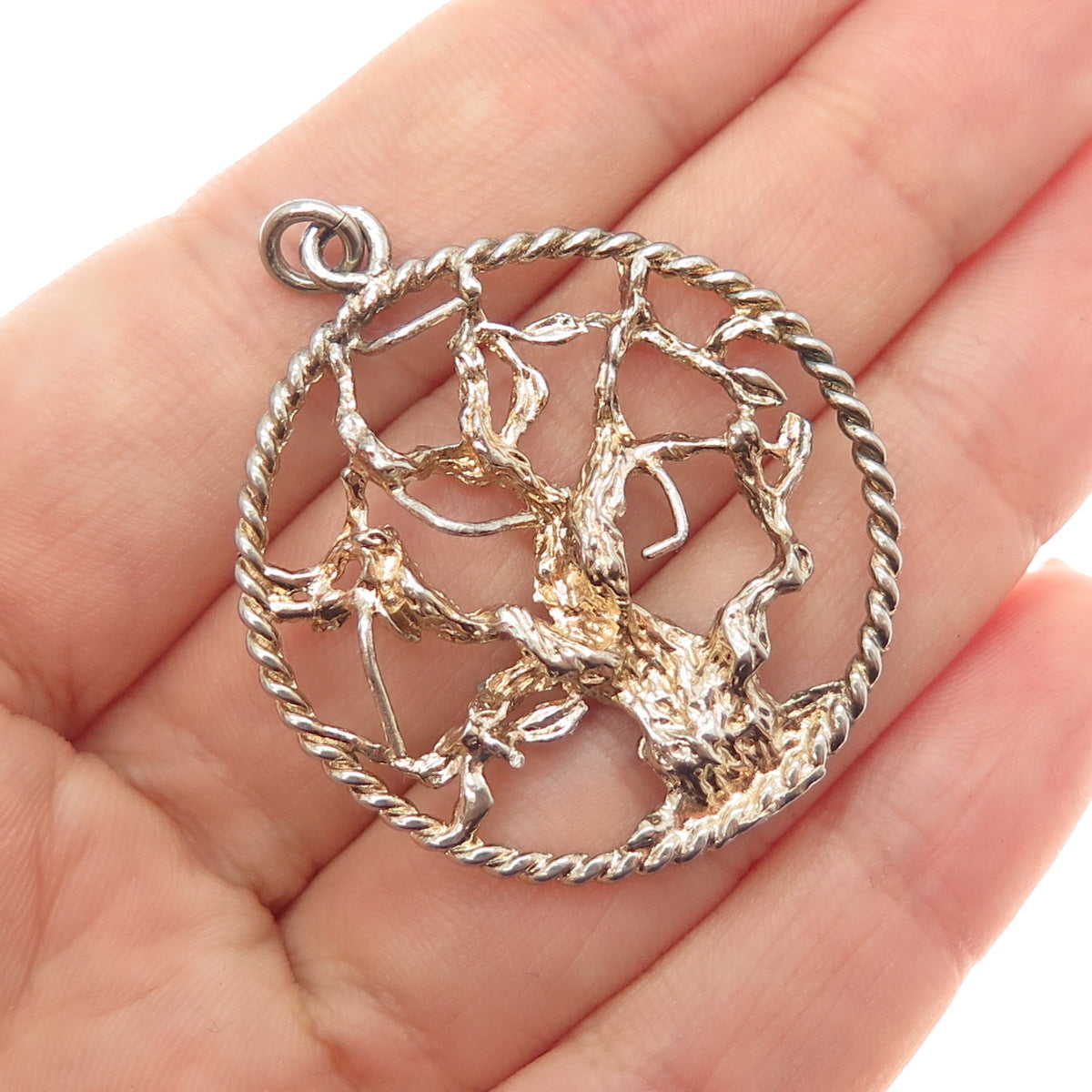 925 Sterling Silver Gold Plated Vintage Tree of Life Charm Pendant