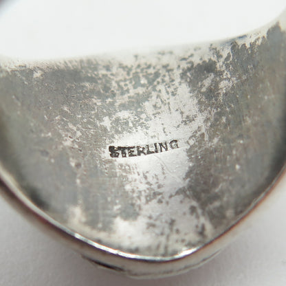 925 Sterling Silver Vintage Blue Glass 1973 Immaculate Conception Ring Size 7.25