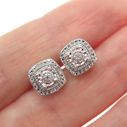 925 Sterling Silver Real Round-Cut Diamond Stud Earrings