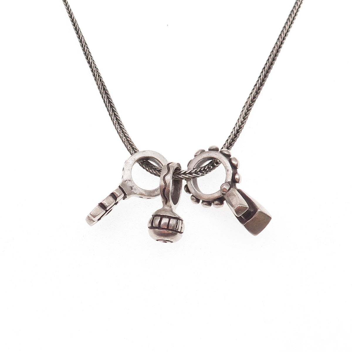 Lisa Jenks 925 Sterling Silver Vintage Multi-Charm Spiga Chain Necklace 16"