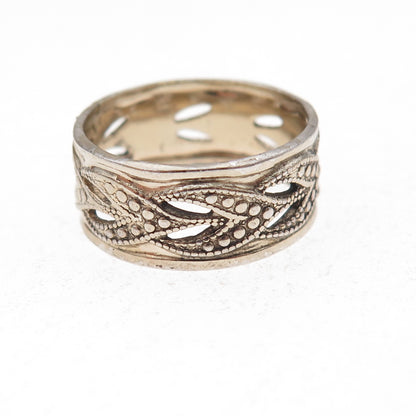 Vargas 925 Sterling Silver Gold Plated Antique Art Deco Floral Band Ring Size 6