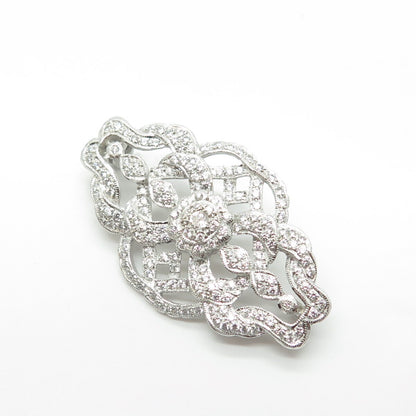 925 Sterling Silver White C Z Floral Vines Pin Brooch