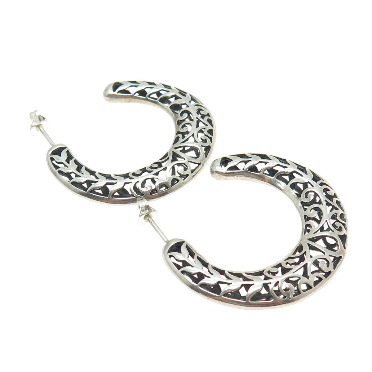 SILPADA 925 Sterling Silver Vintage Ornate Crescent Hoop Earrings