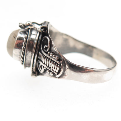 925 Sterling Silver Vintage Real Moonstone Goddess Poison Ring Size 7.5