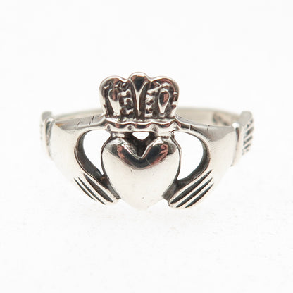 925 Sterling Silver Vintage Irish Claddagh Oxidized Ring Size 8.5