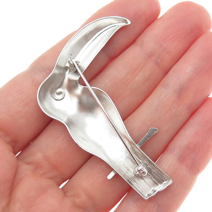 WELLS 925 Sterling Silver Vintage Toucan Bird Pin Brooch