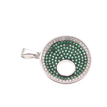 925 Sterling Silver Real Round-Cut Chrome Diopside & C Z Crescent Charm Pendant