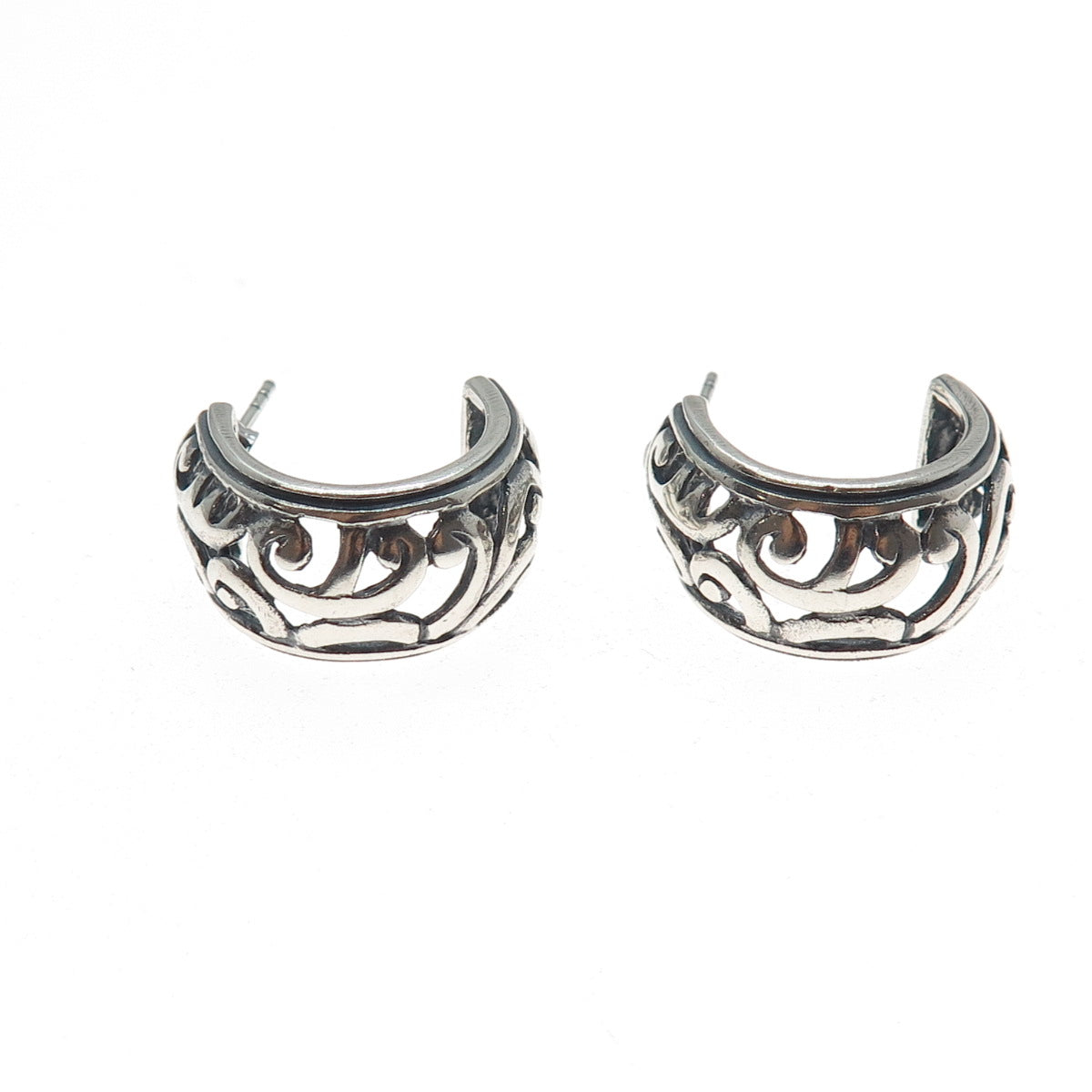 925 Sterling Silver Vintage Swirl Oxidized Hoop Earrings