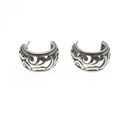 925 Sterling Silver Vintage Swirl Oxidized Hoop Earrings