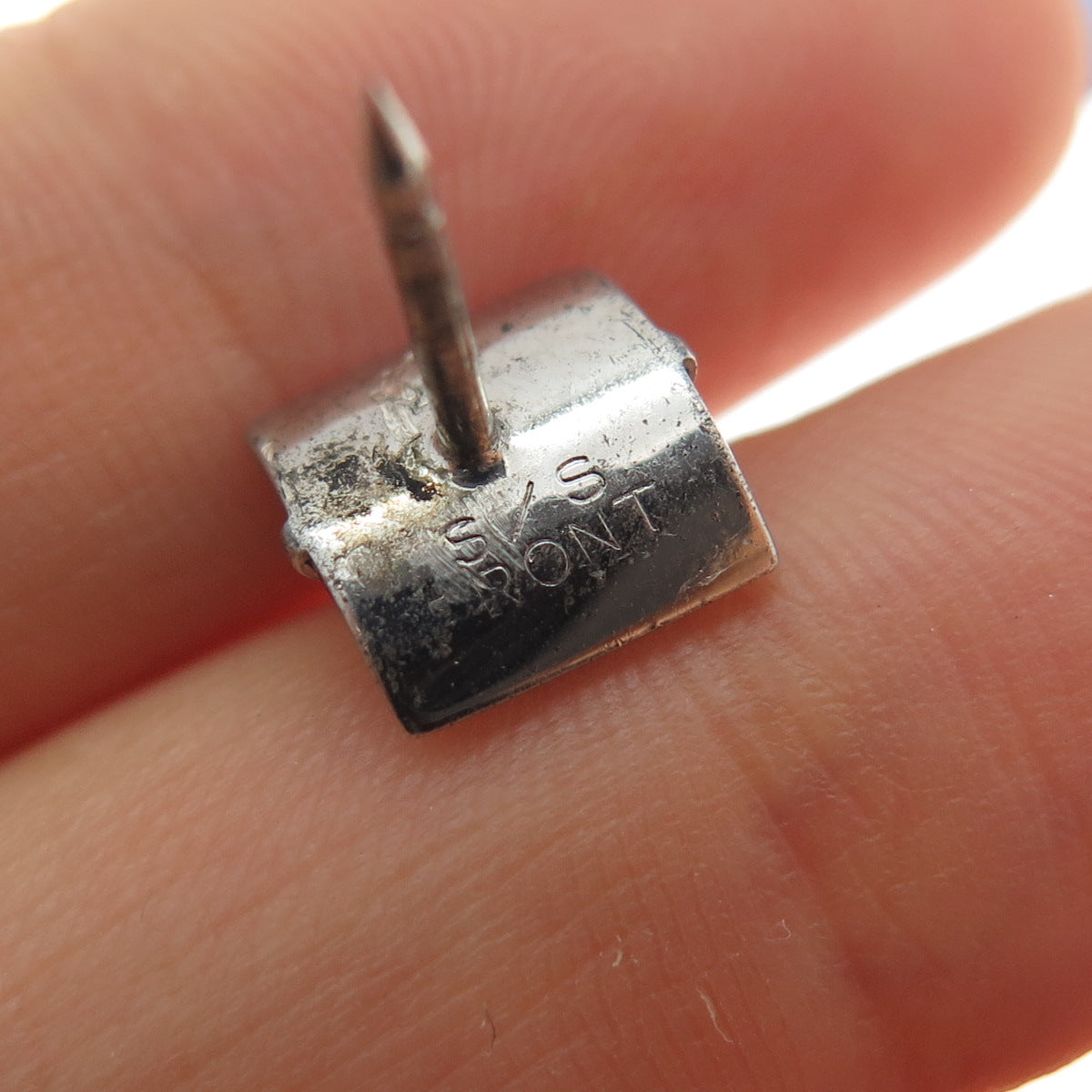 CROWN 925 Sterling Silver Vintage Real Hematite Safety Chain Tie Tack Lapel Pin