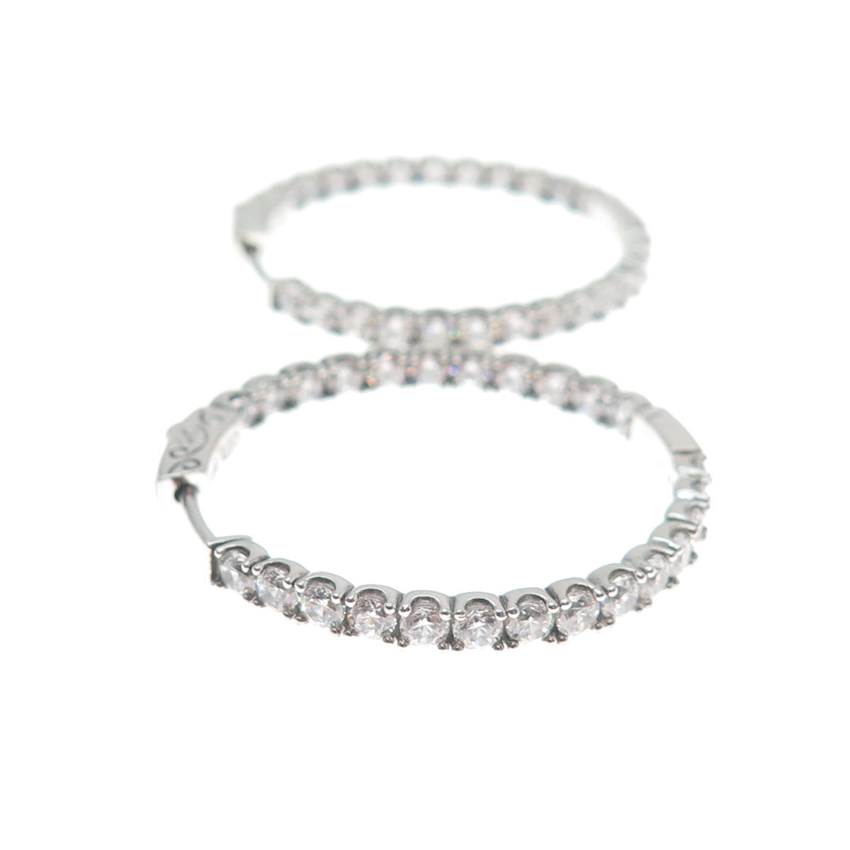 KLEO 925 Sterling Silver Round-Cut C Z In & Out Hoop Earrings