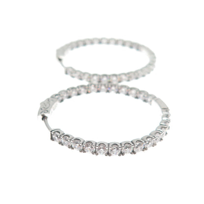 KLEO 925 Sterling Silver Round-Cut C Z In & Out Hoop Earrings