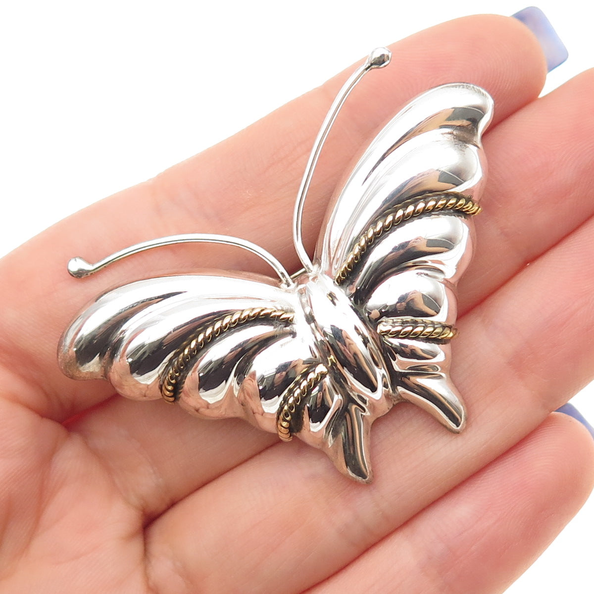 LATON 925 Sterling Silver 2-Tone Vintage Mexico Butterfly Pin Brooch
