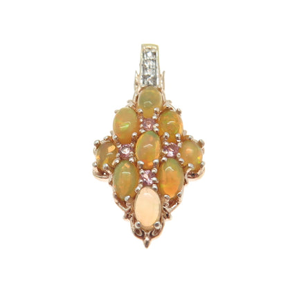 CHUCK CLEMENCY 925 Sterling Silver Gold Plated White Topaz & Opal Gem Pendant