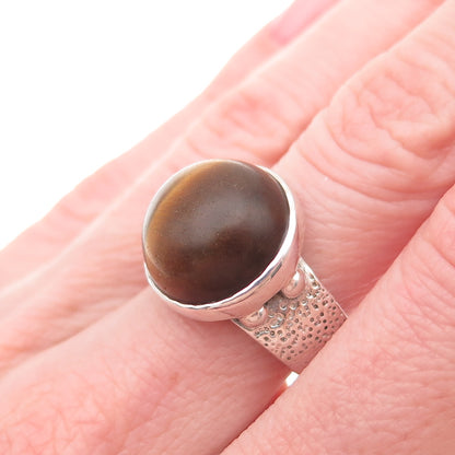 AIL Aluma 925 Sterling Silver Vintage Real Tiger Eye Modernist Ring Size 7